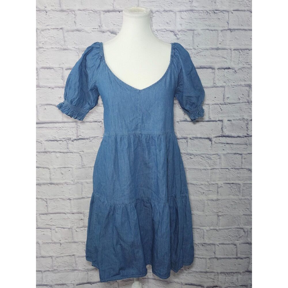 Dizzire Midi Dress Blue Cotton Smocked Tiered Cottagecore Size M